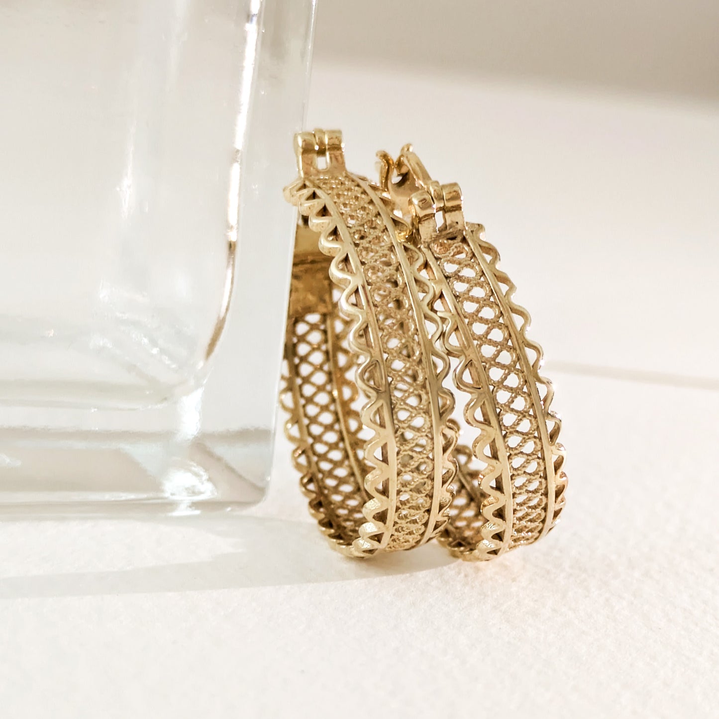 Ornate Filigree Hoop Earrings with Wavy Openwork Detail