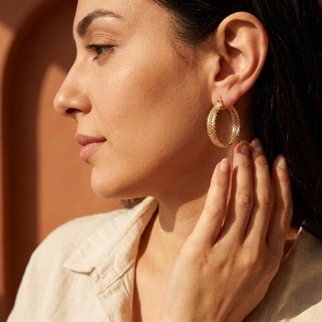 Ornate Filigree Hoop Earrings with Wavy Openwork Detail