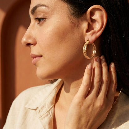 Ornate Filigree Hoop Earrings with Wavy Openwork Detail