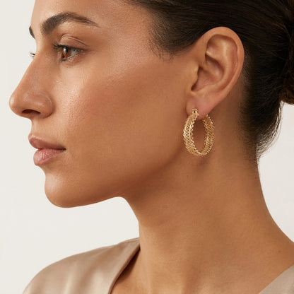 Ornate Filigree Hoop Earrings with Wavy Openwork Detail