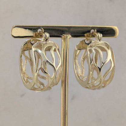 Rounded Openwork Hoop Earrings with Branch-Inspired Pattern - TurkishBling