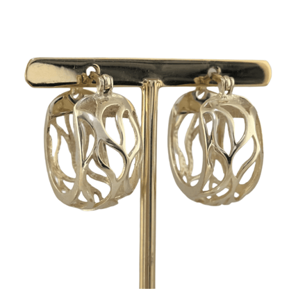 Rounded Openwork Hoop Earrings with Branch-Inspired Pattern - TurkishBling