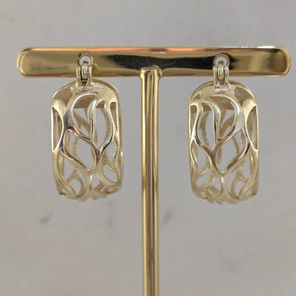 Rounded Openwork Hoop Earrings with Branch-Inspired Pattern - TurkishBling