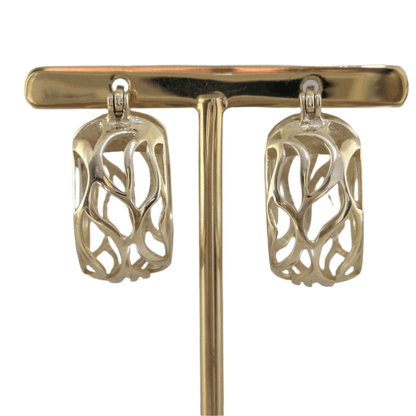Rounded Openwork Hoop Earrings with Branch-Inspired Pattern - TurkishBling
