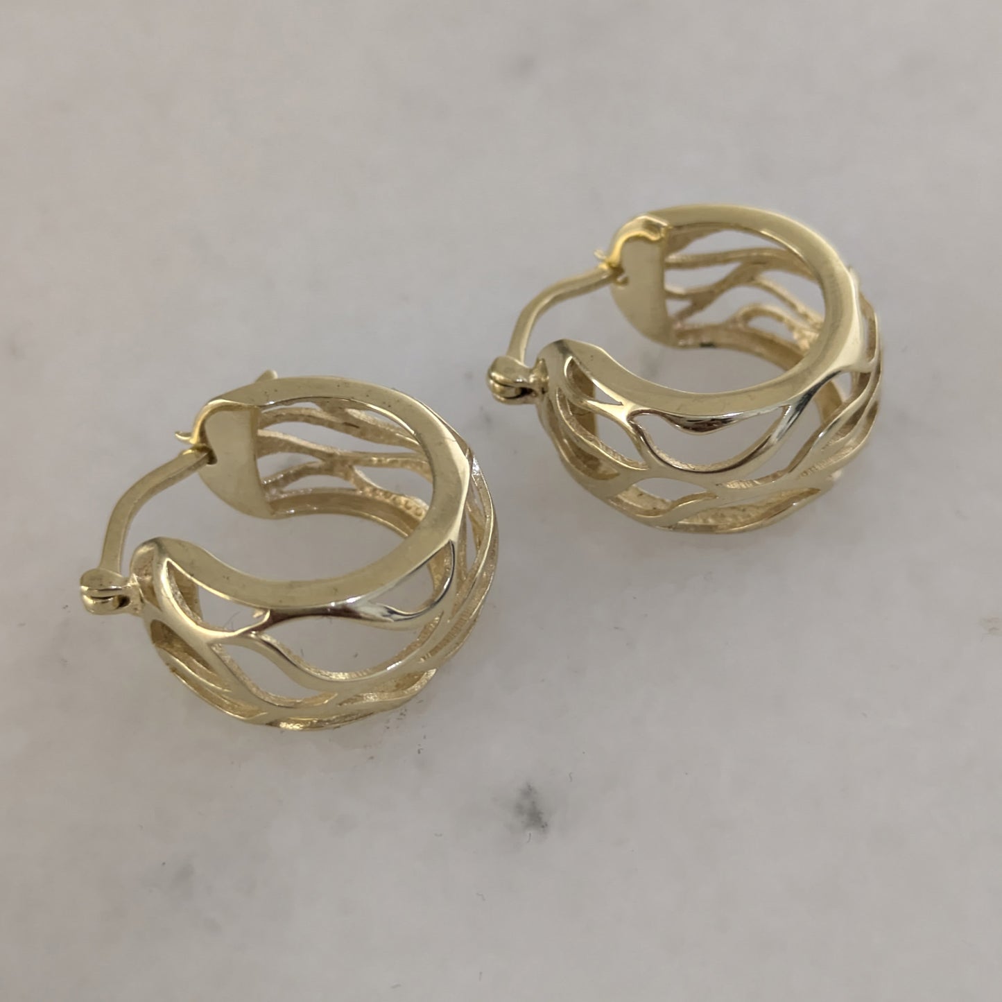 Scrollwork Mini Hoop Earrings - 18K Gold Over Bronze - Nature Inspired Vine Design