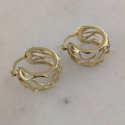Rounded Openwork Hoop Earrings with Branch-Inspired Pattern - TurkishBling