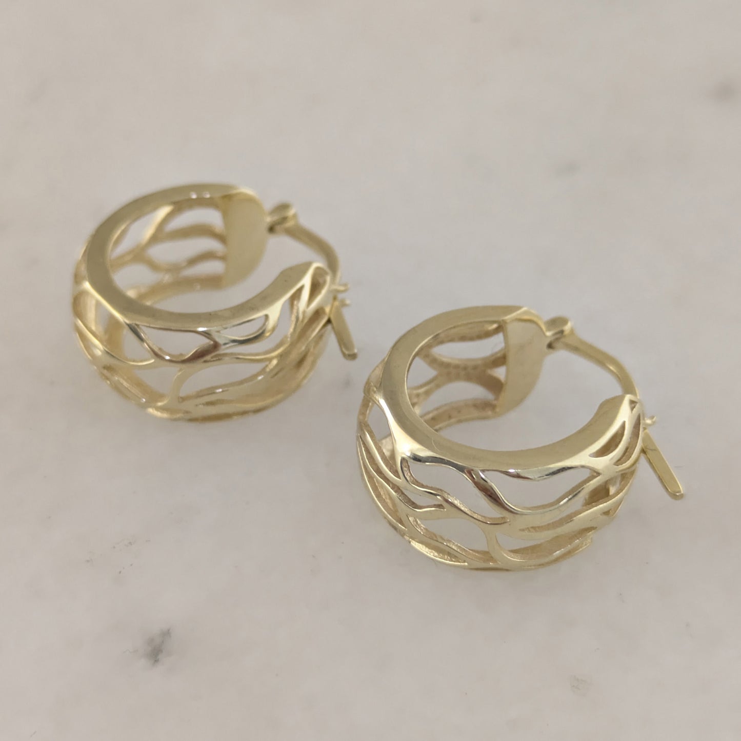 Scrollwork Mini Hoop Earrings - 18K Gold Over Bronze - Nature Inspired Vine Design