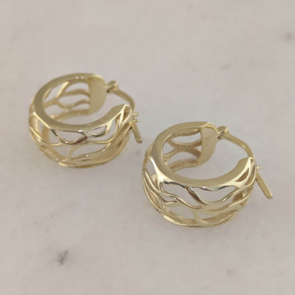 Rounded Openwork Hoop Earrings with Branch-Inspired Pattern - TurkishBling