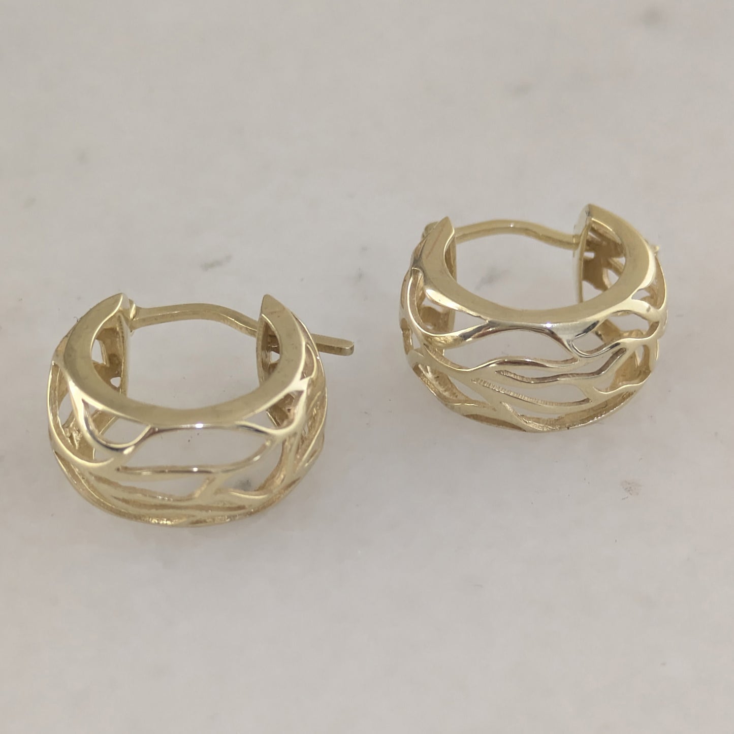 Scrollwork Mini Hoop Earrings - 18K Gold Over Bronze - Nature Inspired Vine Design