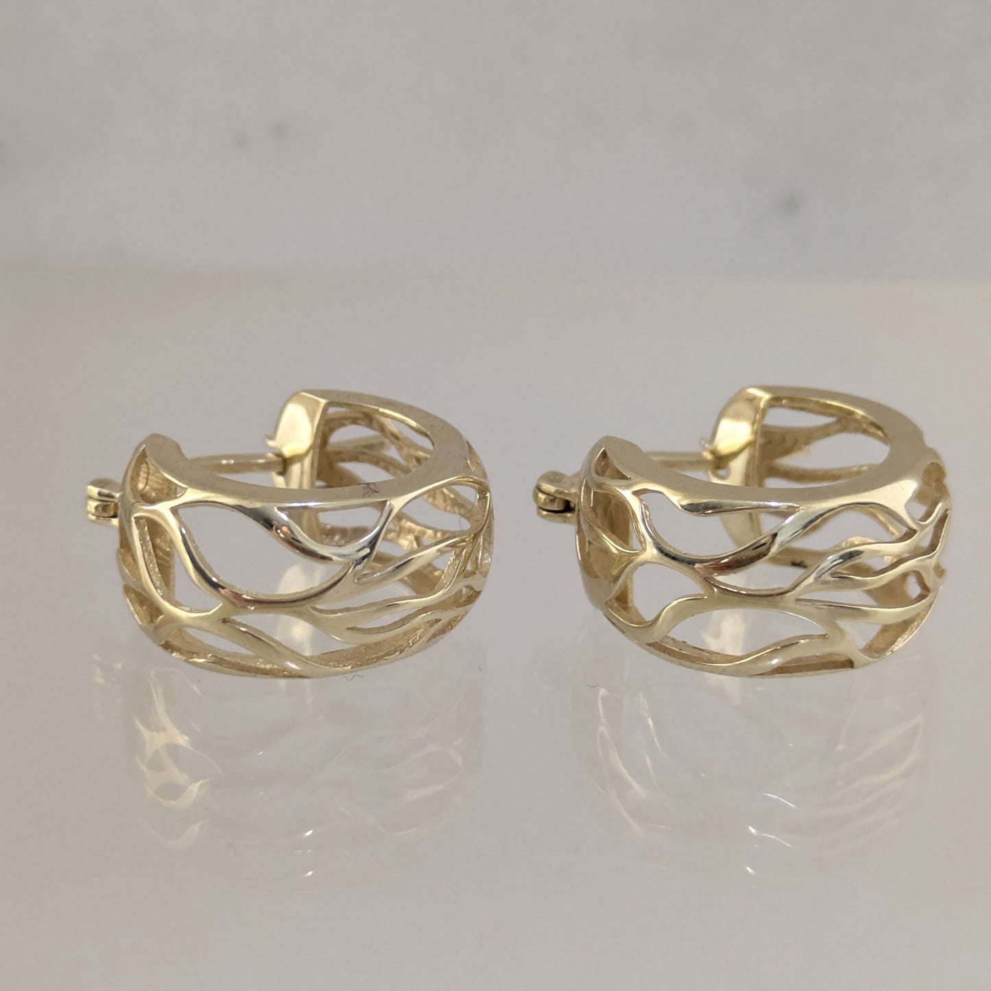 Scrollwork Mini Hoop Earrings - 18K Gold Over Bronze - Nature Inspired Vine Design