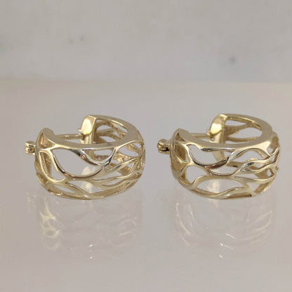 Rounded Openwork Hoop Earrings with Branch-Inspired Pattern - TurkishBling