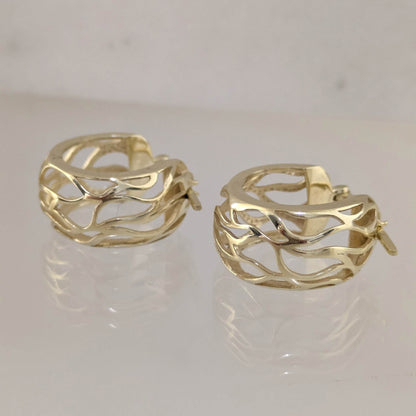 Rounded Openwork Hoop Earrings with Branch-Inspired Pattern - TurkishBling