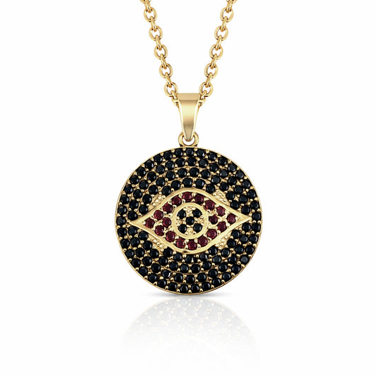 Evil Eye Pendant with Black Spinel and Garnet