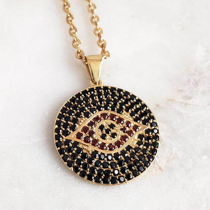 Evil Eye Pendant with Black Spinel and Garnet
