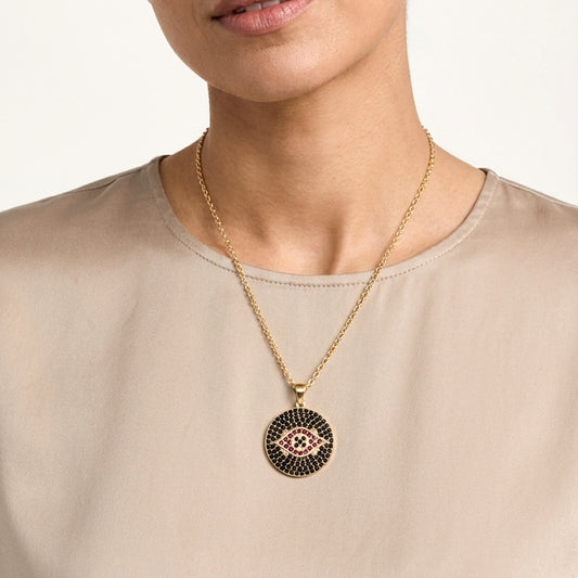 Evil Eye Pendant with Black Spinel and Garnet