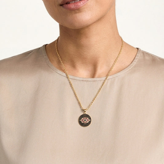 Evil Eye Pendant with Black Spinel and Garnet