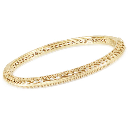 Filigree Hinged Bangle Bracelet with Click Top Easy Clasp