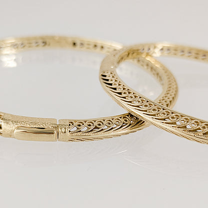 Filigree Hinged Bangle Bracelet with Click Top Easy Clasp