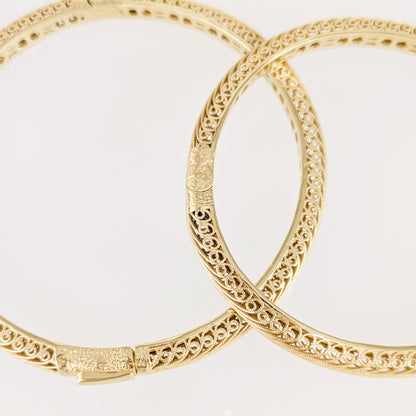Filigree Hinged Bangle Bracelet with Click Top Easy Clasp