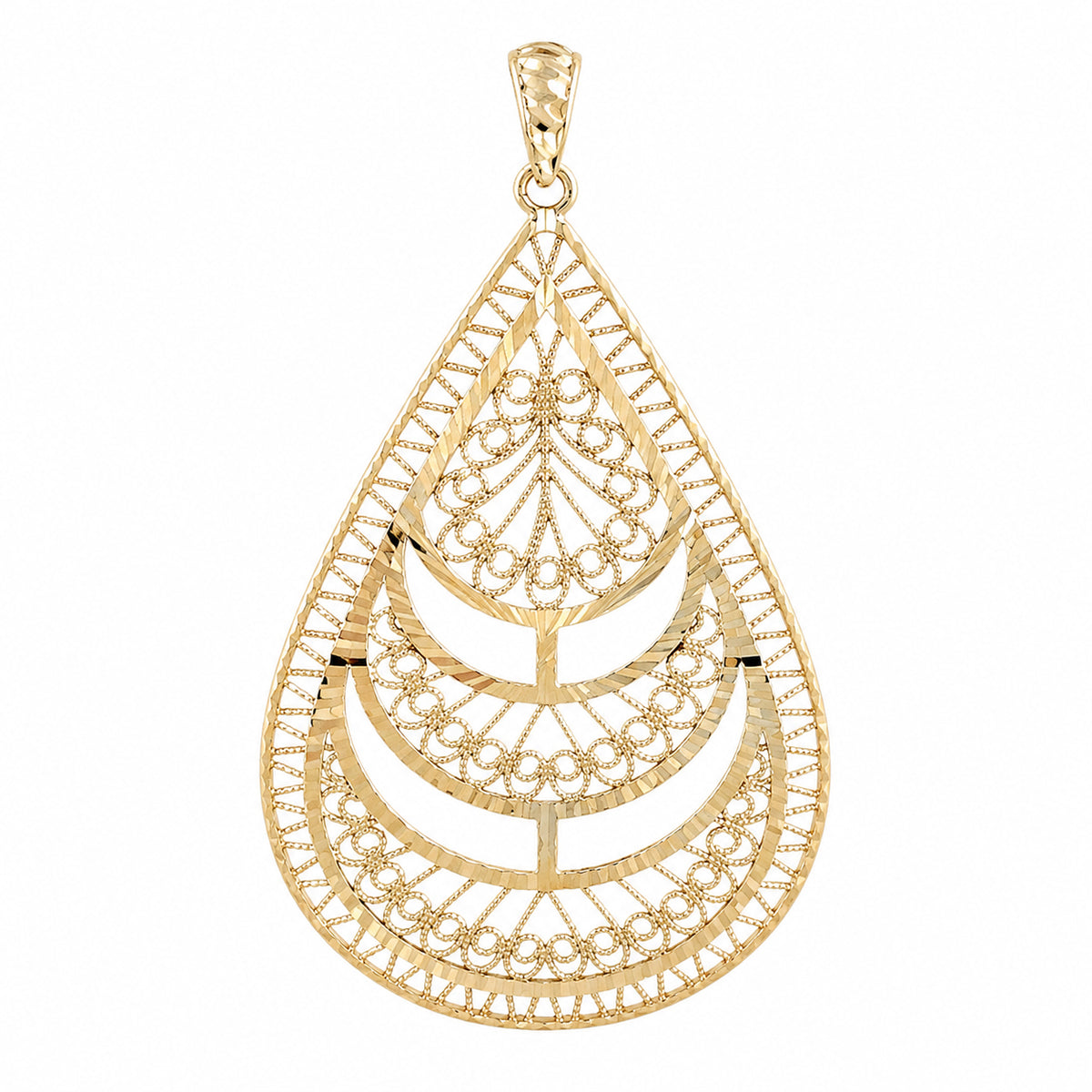 Teardrop Filigree Pendant with Layered Openwork Design