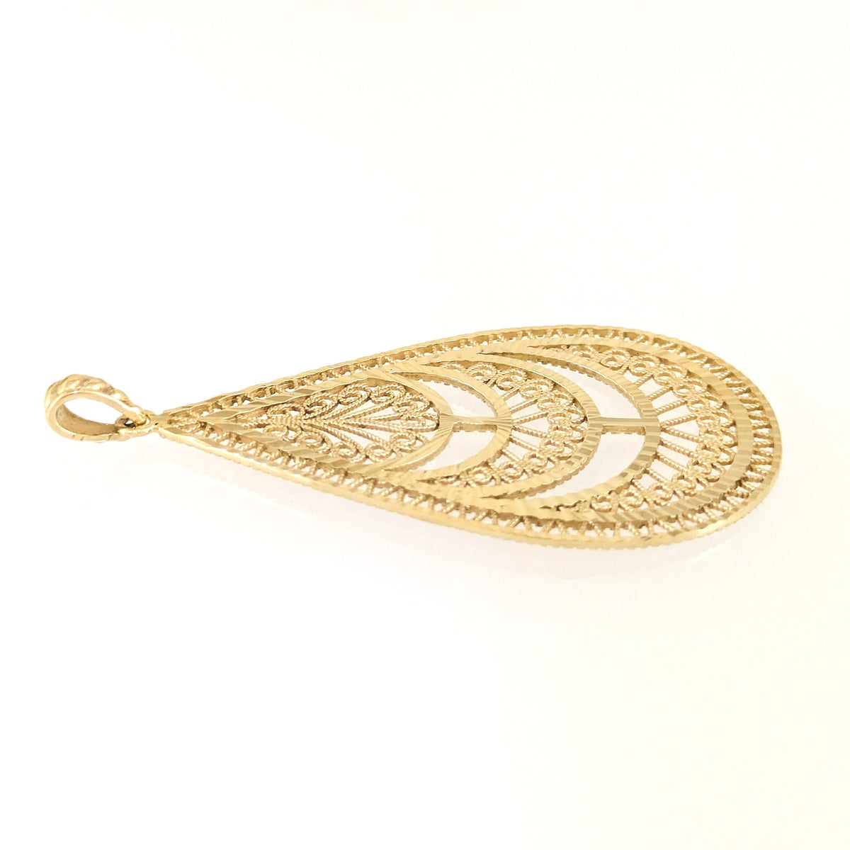 Teardrop Filigree Pendant with Layered Openwork Design