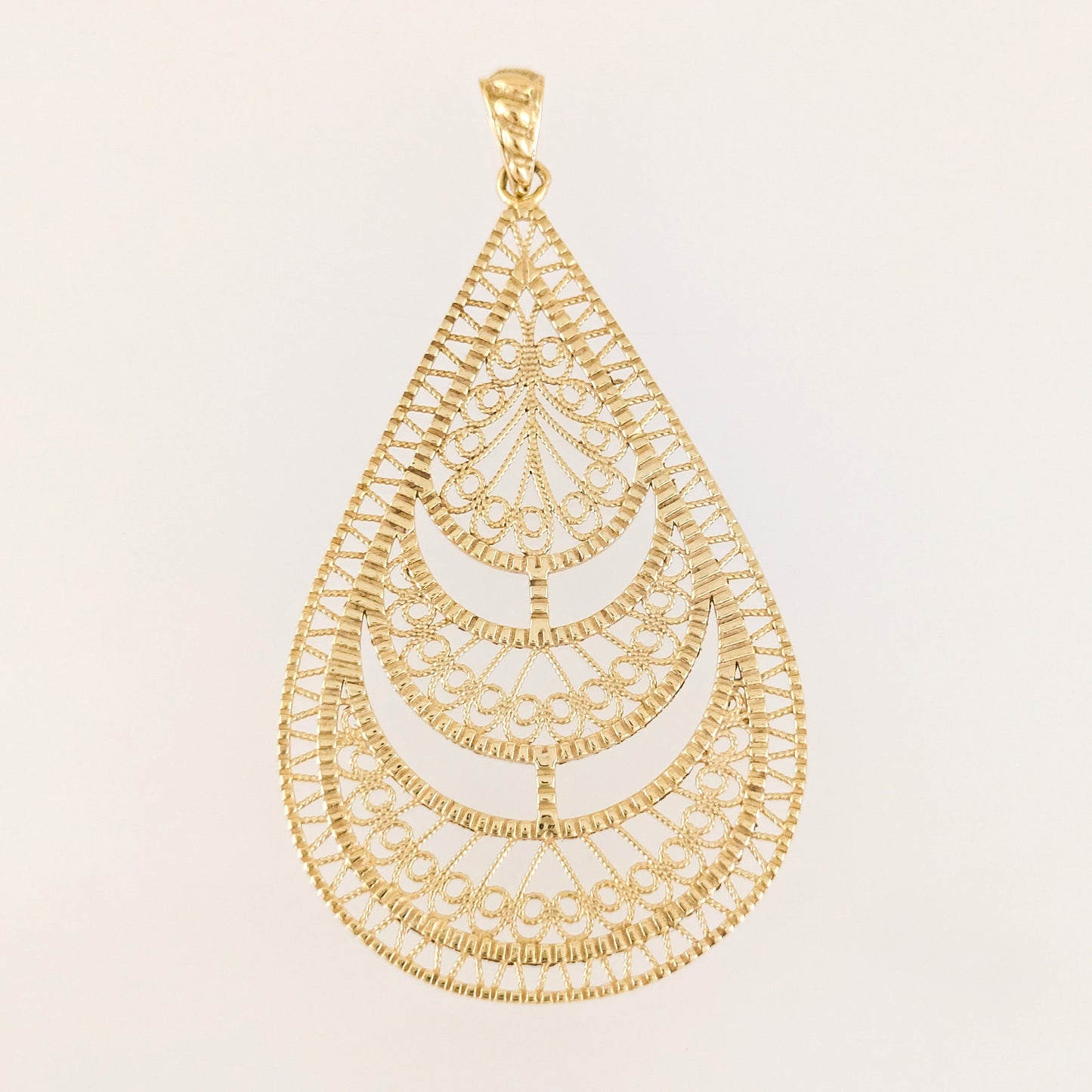 Teardrop Filigree Pendant with Layered Openwork Design