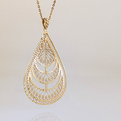 Teardrop Filigree Pendant with Layered Openwork Design