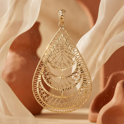 Teardrop Filigree Pendant with Layered Openwork Design