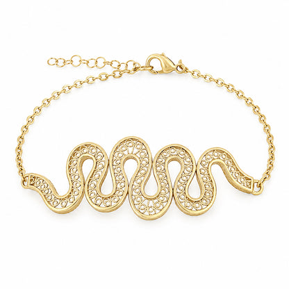 Serpentine Wave Filigree Bracelet with Openwork Design