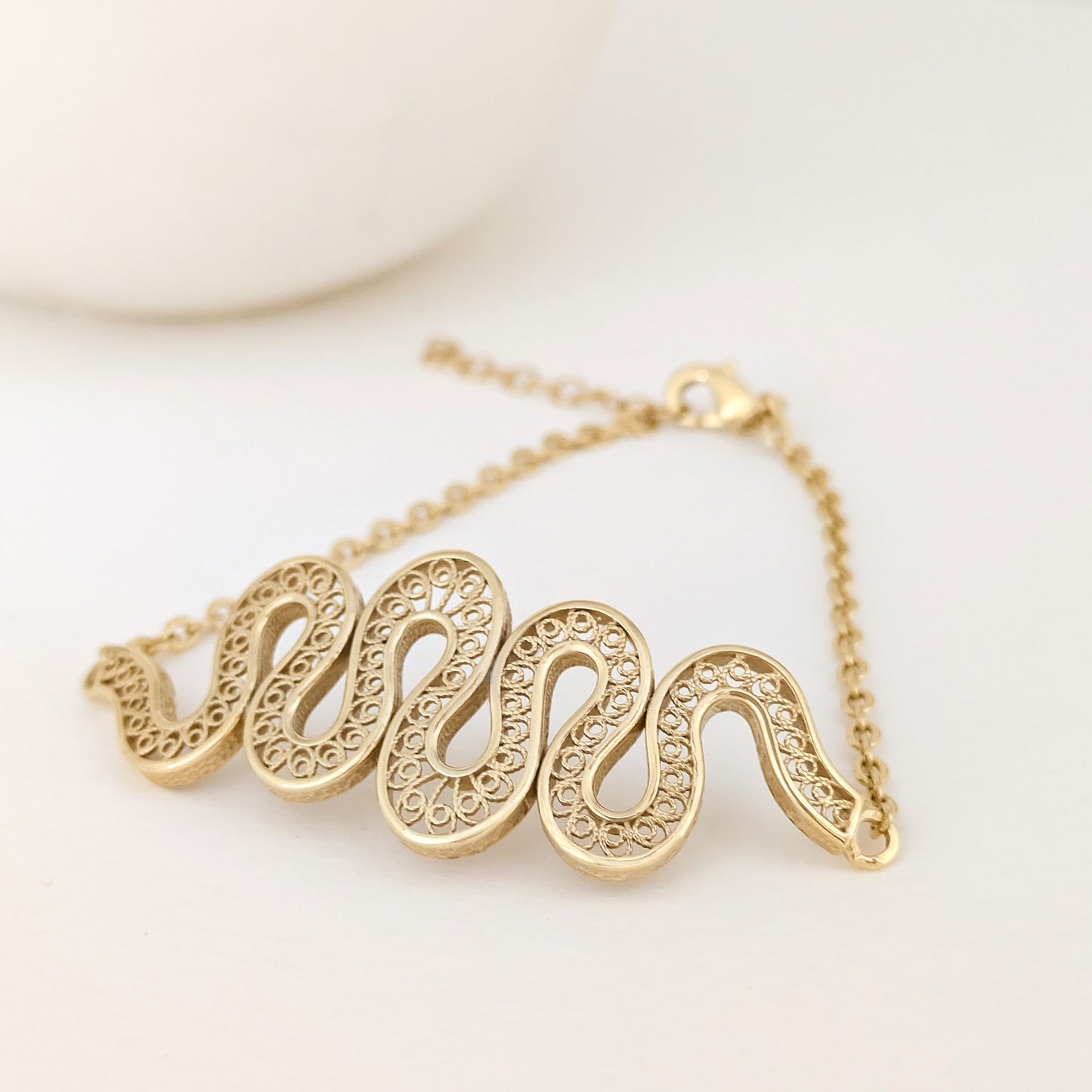 Serpentine Wave Filigree Bracelet with Openwork Design