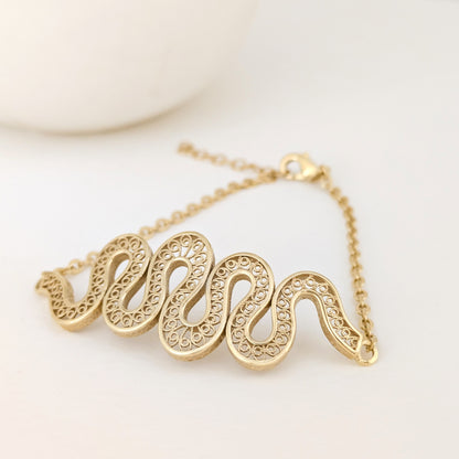 Serpentine Wave Filigree Bracelet with Openwork Design