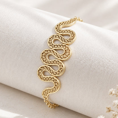 Serpentine Wave Filigree Bracelet with Openwork Design