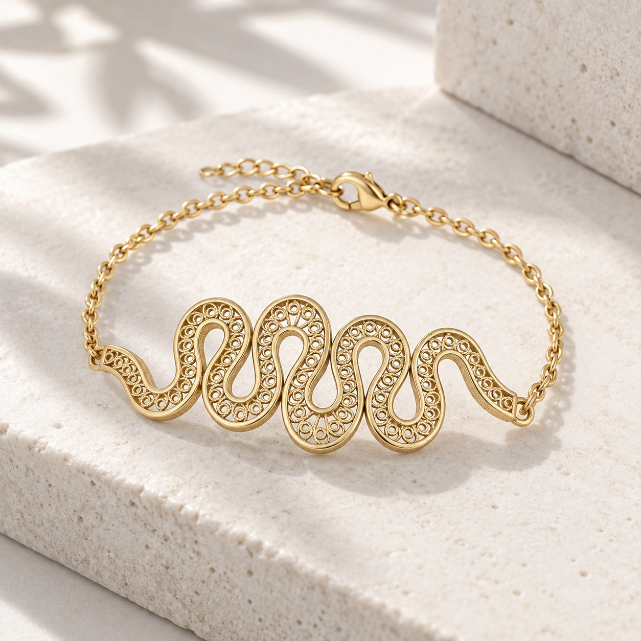 Serpentine Wave Filigree Bracelet with Openwork Design