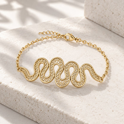 Serpentine Wave Filigree Bracelet with Openwork Design