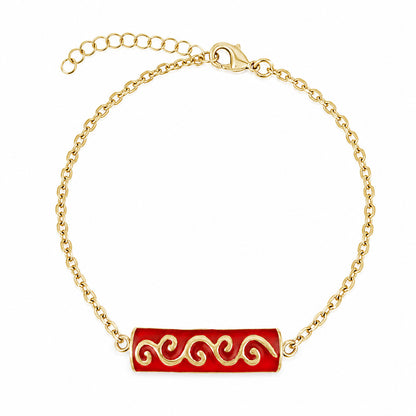 Red Enamel Wave Motif Bar Bracelet