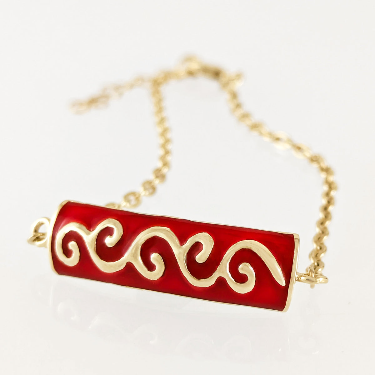 Red Enamel Wave Motif Bar Bracelet