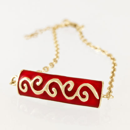 Red Enamel Wave Motif Bar Bracelet