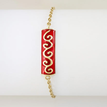 Red Enamel Wave Motif Bar Bracelet