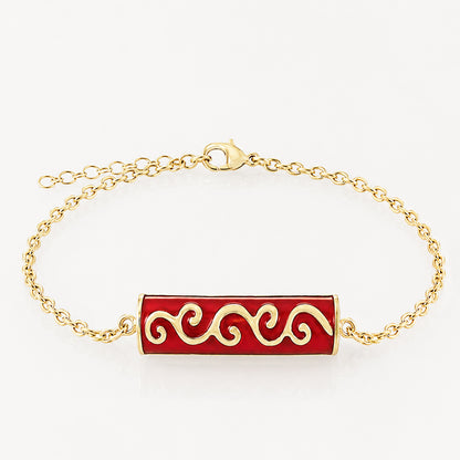 Red Enamel Wave Motif Bar Bracelet