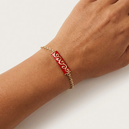 Red Enamel Wave Motif Bar Bracelet