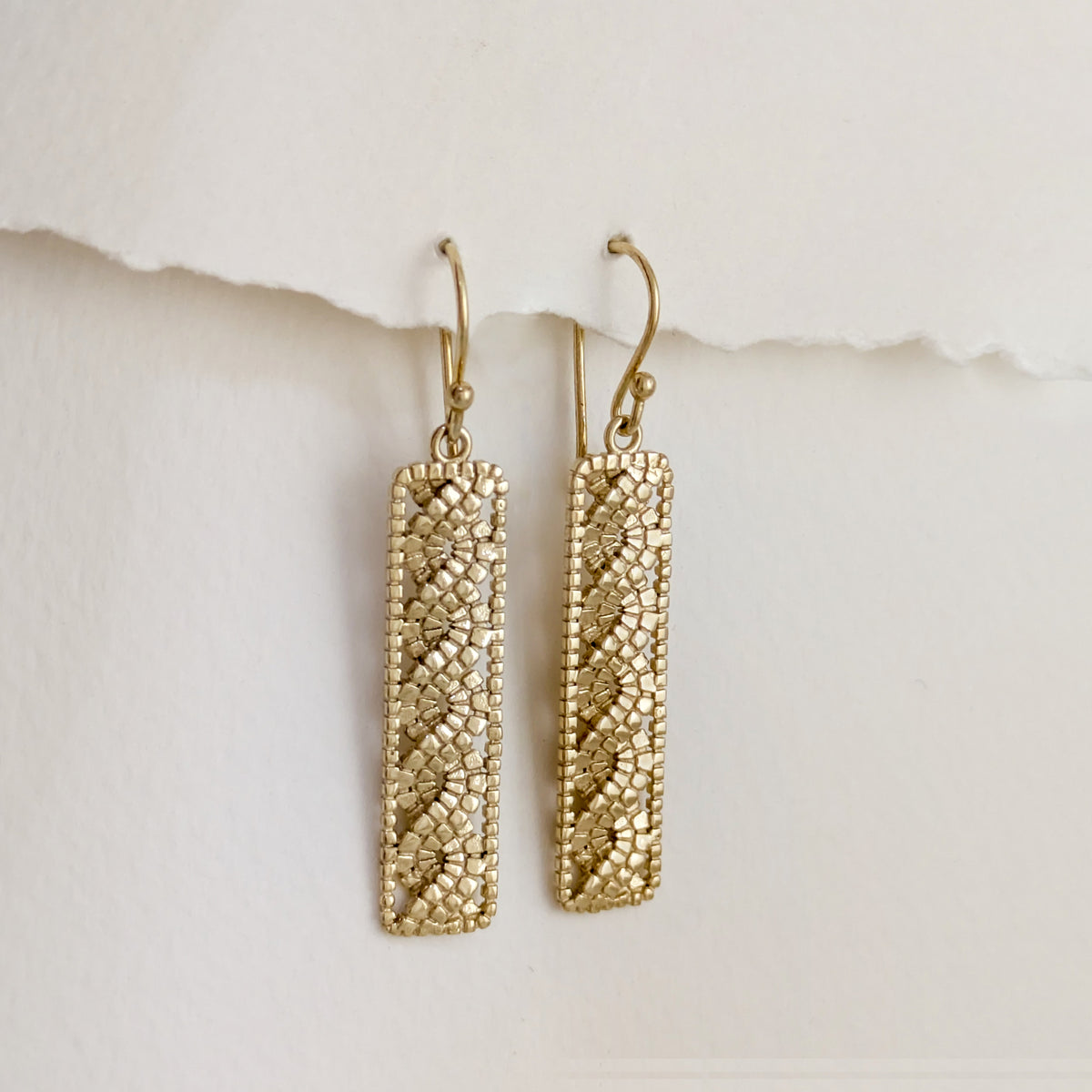 Textured Openwork Rectangular Drop Earrings