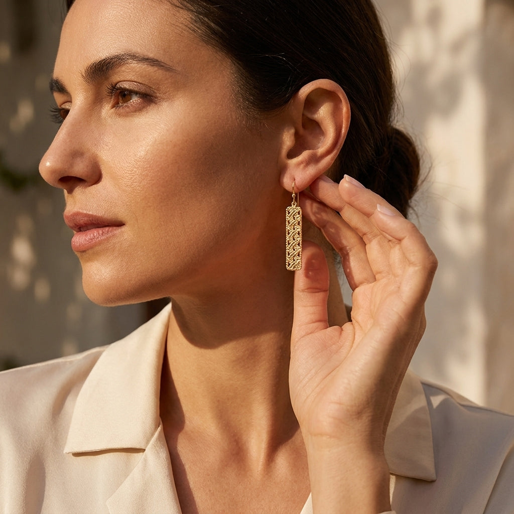 Textured Openwork Rectangular Drop Earrings