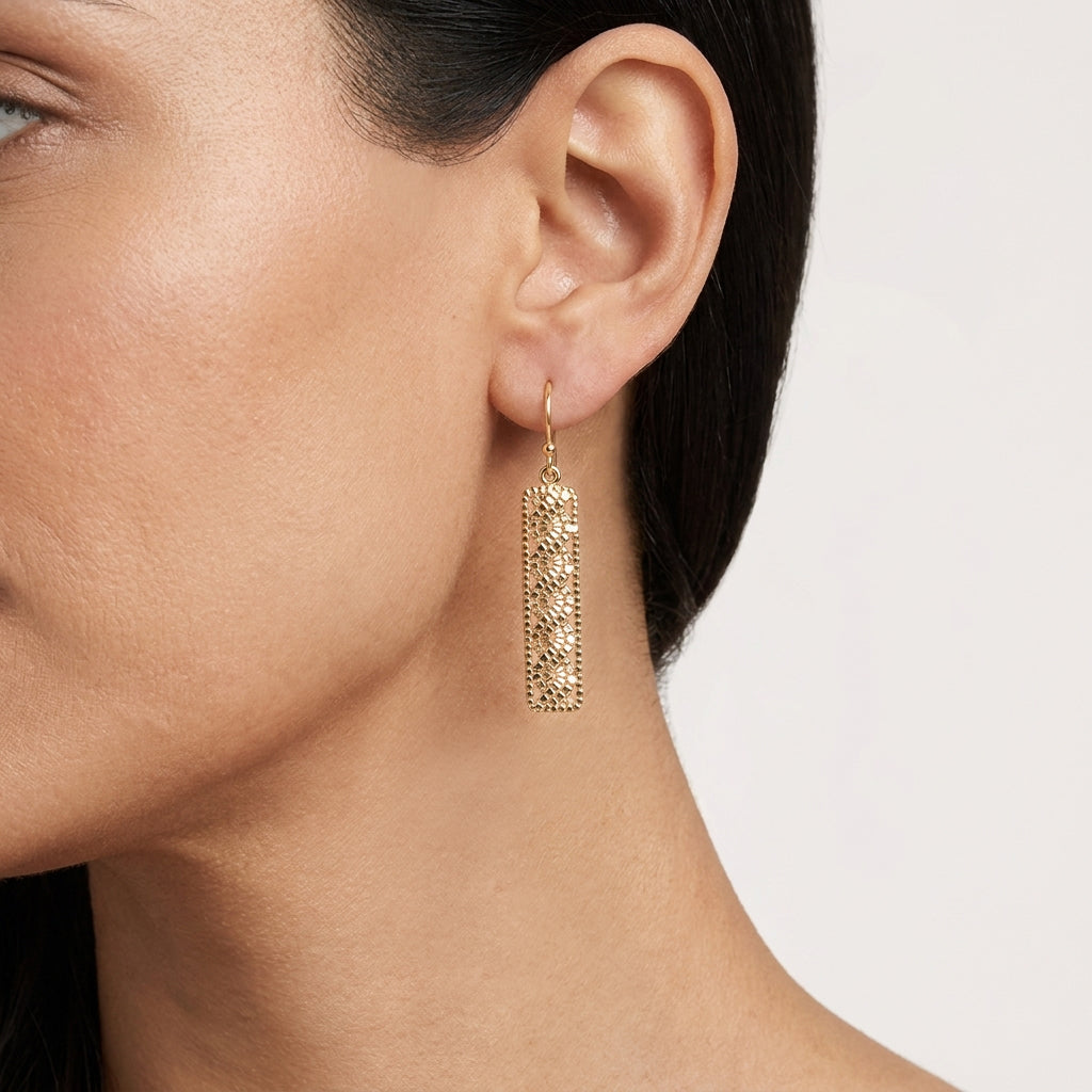 Textured Openwork Rectangular Drop Earrings