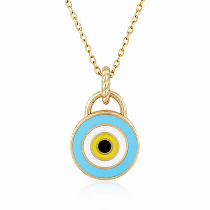 Round Gold Plated Evil Eye Multicolored Enamel Evil Eye Pendant