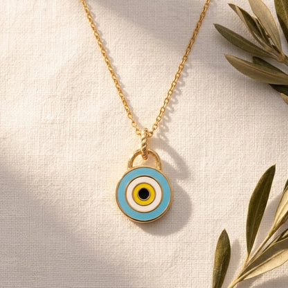Round Gold Plated Evil Eye Multicolored Enamel Evil Eye Pendant