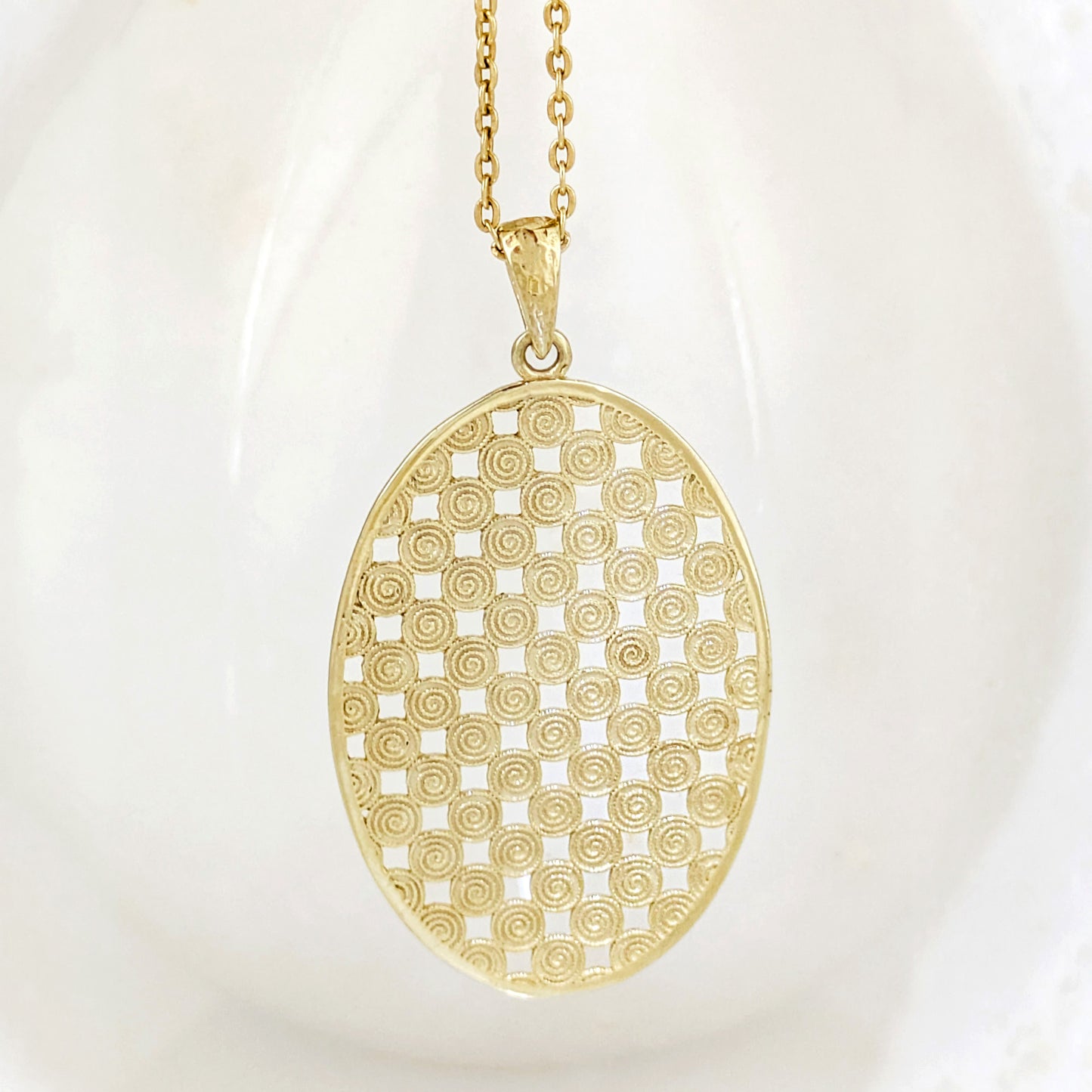 Oval Spiral Filigree Pendant