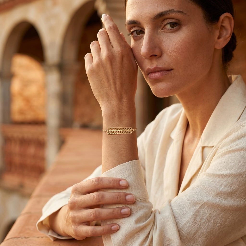 Turkish Motif Rectangular Filigree Bar Bracelet