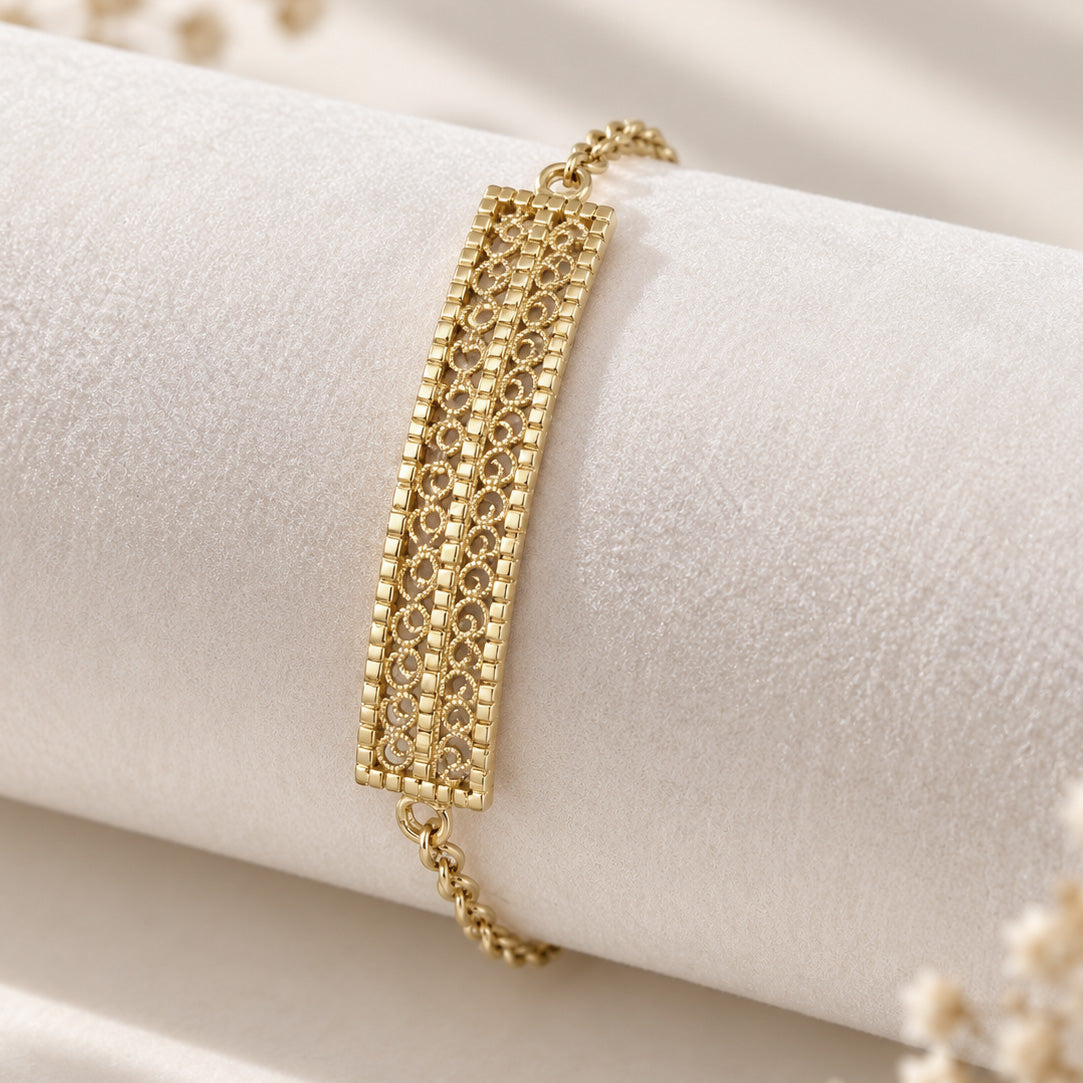 Turkish Motif Rectangular Filigree Bar Bracelet