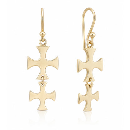 Double Maltese Cross Drop Earrings