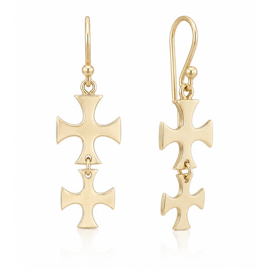 Double Maltese Cross Drop Earrings